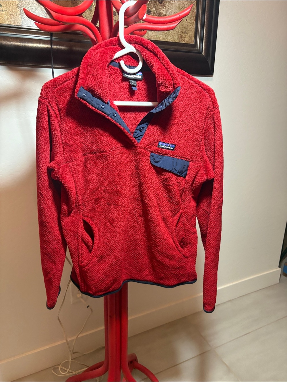 Patagonia Men's Red Zip-Front Fleece with Navy Trim